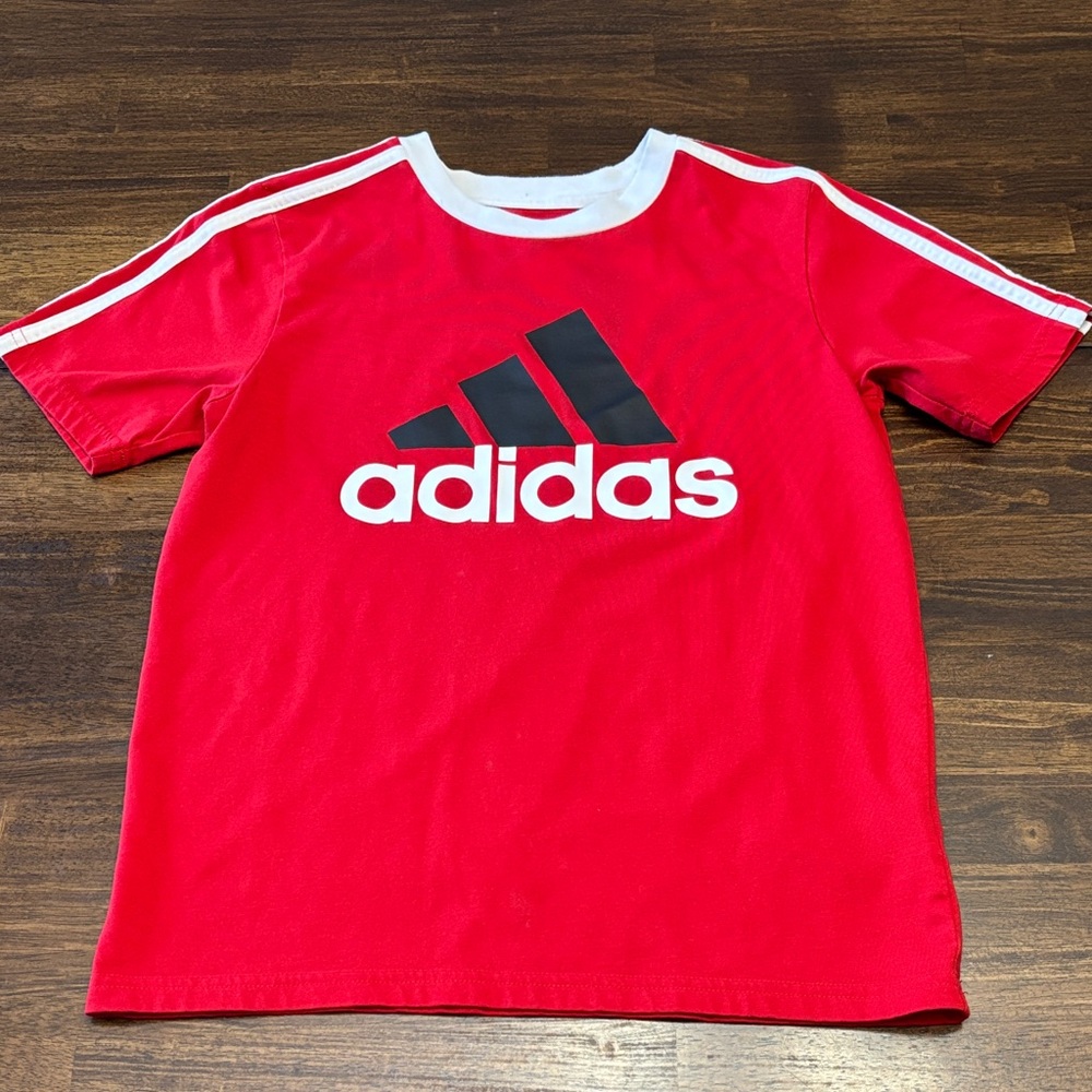 Adidas Kids Red and White Short Sleeve Tee